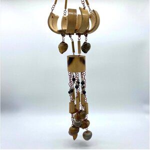 Vintage Handcrafted Bamboo Sea Shell Wind Chime Boho Retro 23" L